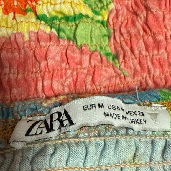 Zara Multicolor Floral Sleeveless Halter Smocked Cami Camisole Crop Tank Top M - Picture 4 of 5